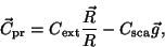 \begin{displaymath}
\vec{C}_{\rm pr} = C_{\rm ext} \frac{\vec{R}}{R} - C_{\rm sca} \vec{g},
\end{displaymath}