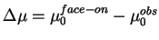 $\Delta\mu = \mu_0^{face-on} - \mu_0^{obs}$