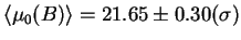 $\langle \mu_0(B) \rangle = 21.65 \pm 0.30(\sigma)$