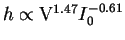 $h \propto {\rm V}^{1.47} I_0^{-0.61}$